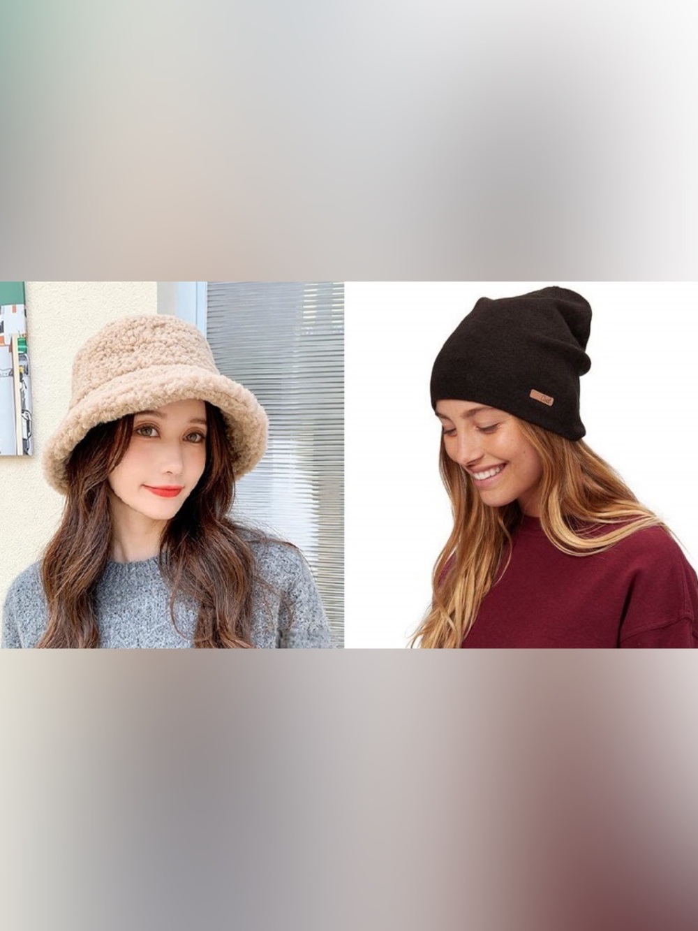 Black Coal Headwear Julietta Beanie + Tan Fuzzy Bucket Hat